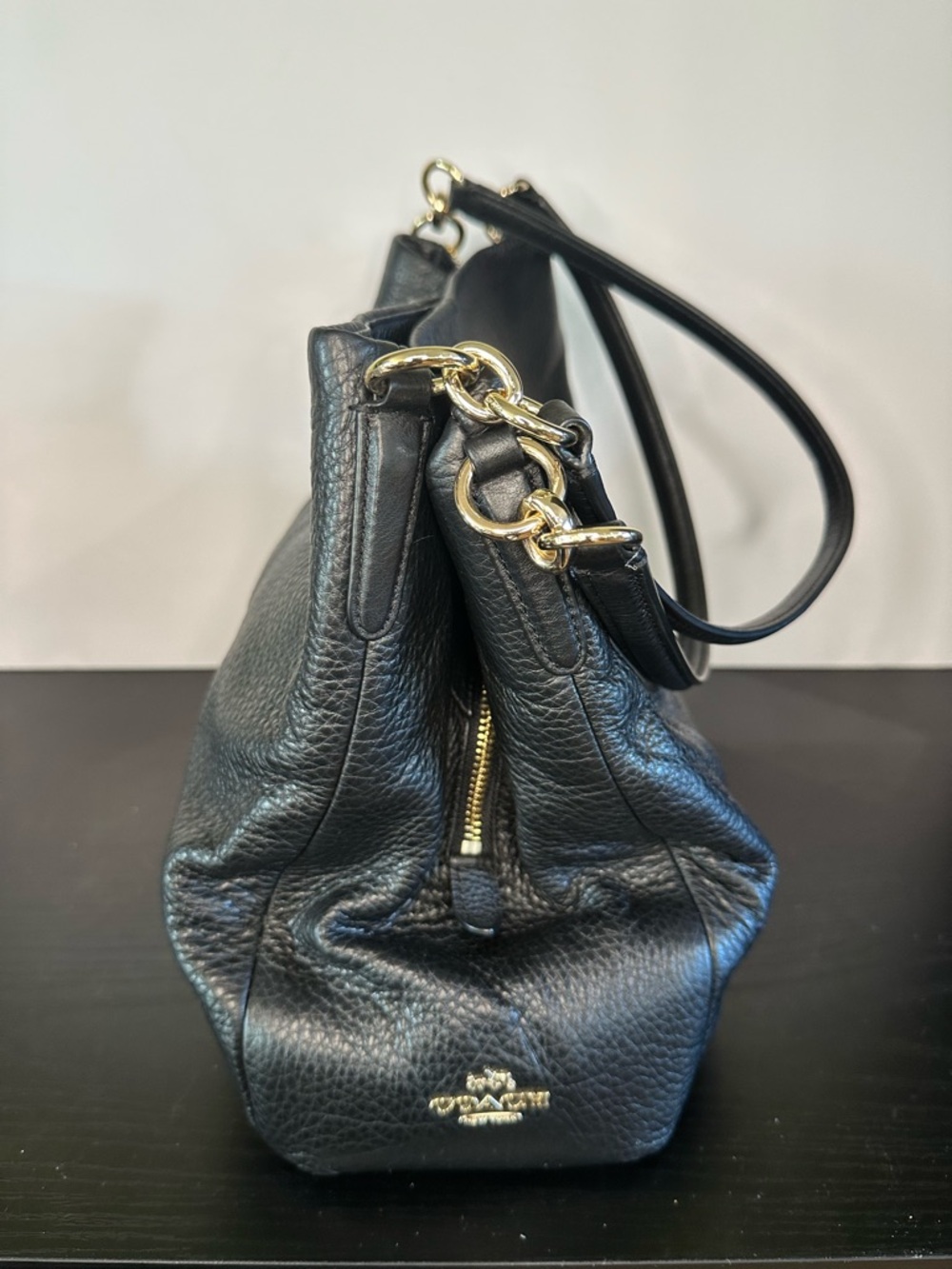 Coach Vintage Madison Phobe Black Pebbled Leather Shoulder Bag w Gold Hardware